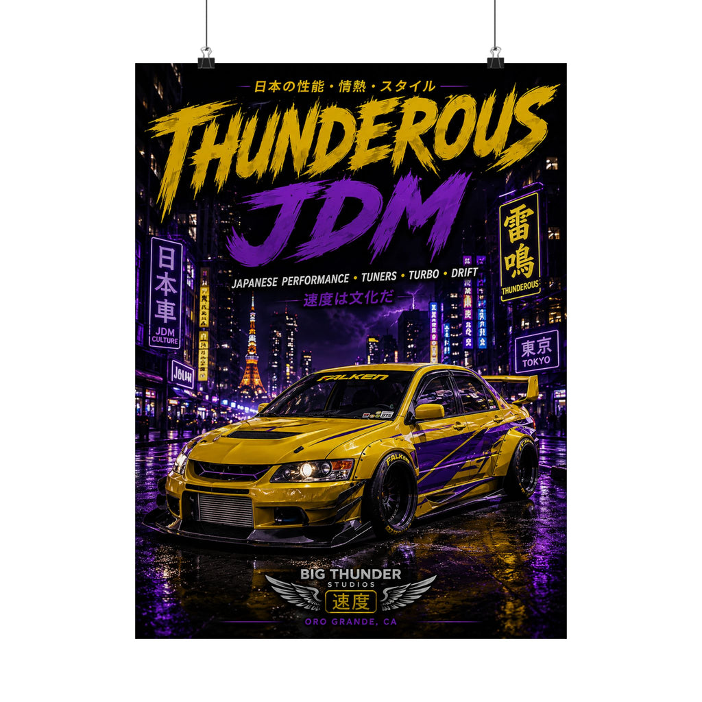 Thunderous JDM Matte Poster — Yellow Tokyo Street Racing Car