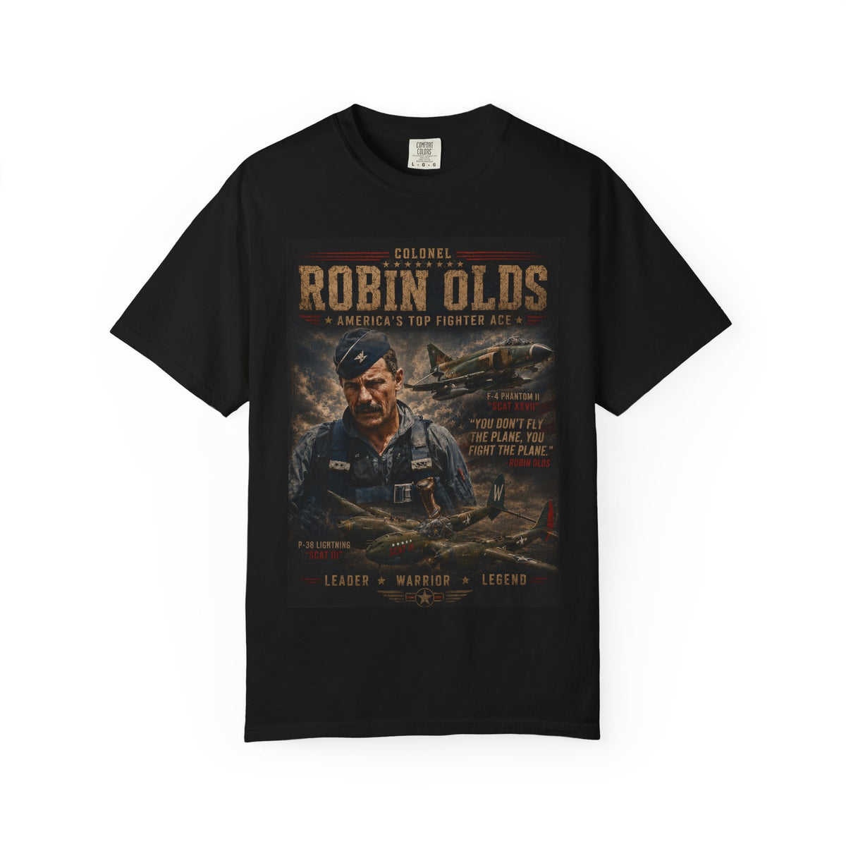 Colonel Robin Olds Aviation Portrait T-Shirt | Fighter Pilot Graphic Tee