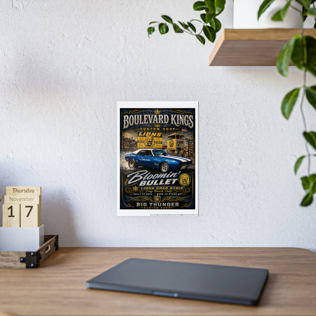 Boulevard Kings Vintage Muscle Car Gloss Poster — "Bloomin' Bullet" Drag Strip Art