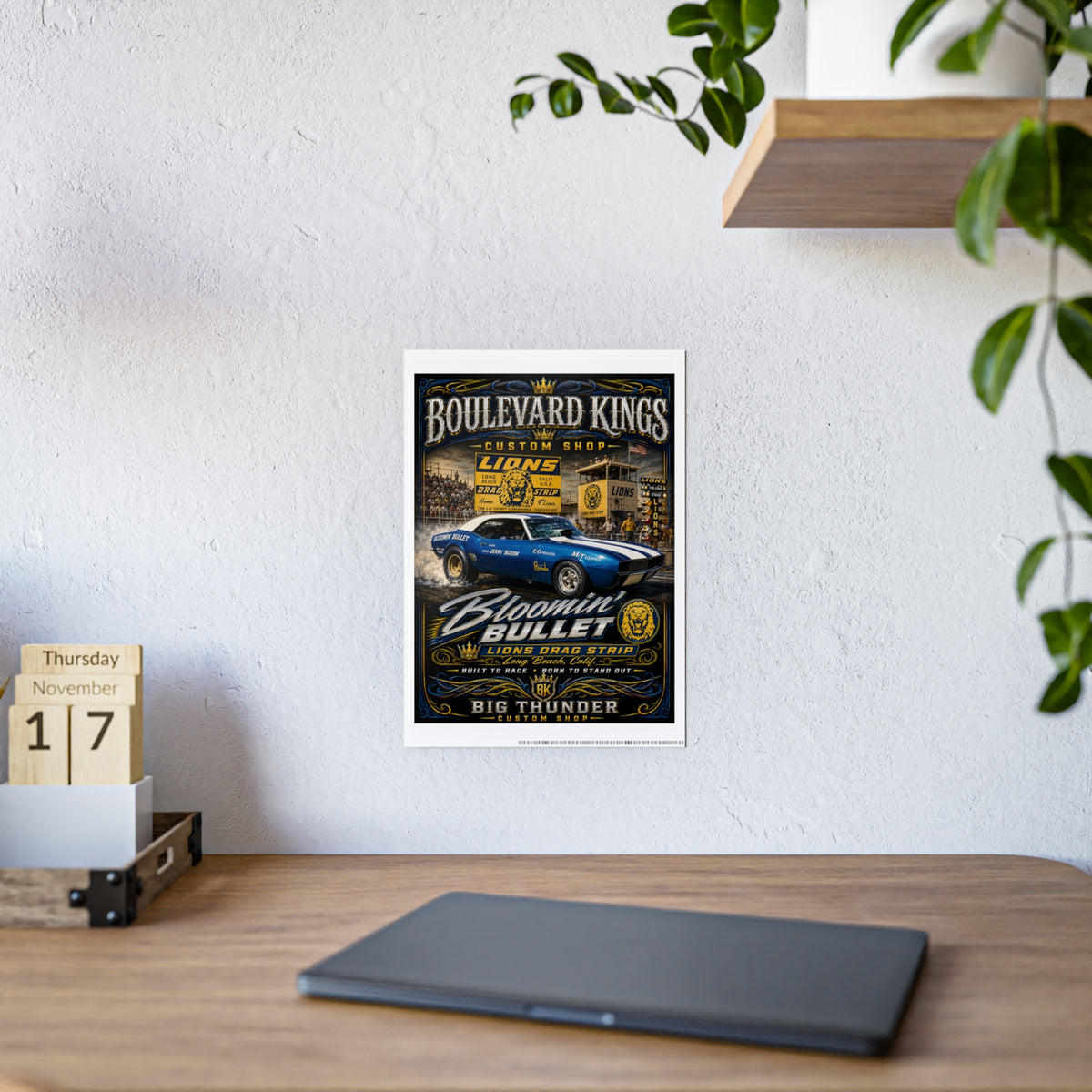 Boulevard Kings Vintage Muscle Car Gloss Poster — "Bloomin' Bullet" Drag Strip Art
