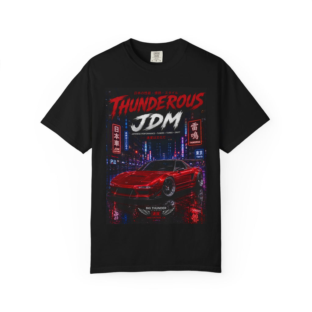 Thunderous JDM Tee — Retro Neon Sports Car Graphic Shirt