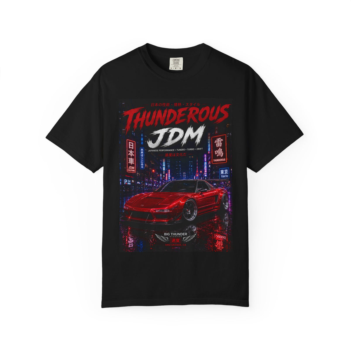 Thunderous JDM Tee — Retro Neon Sports Car Graphic Shirt