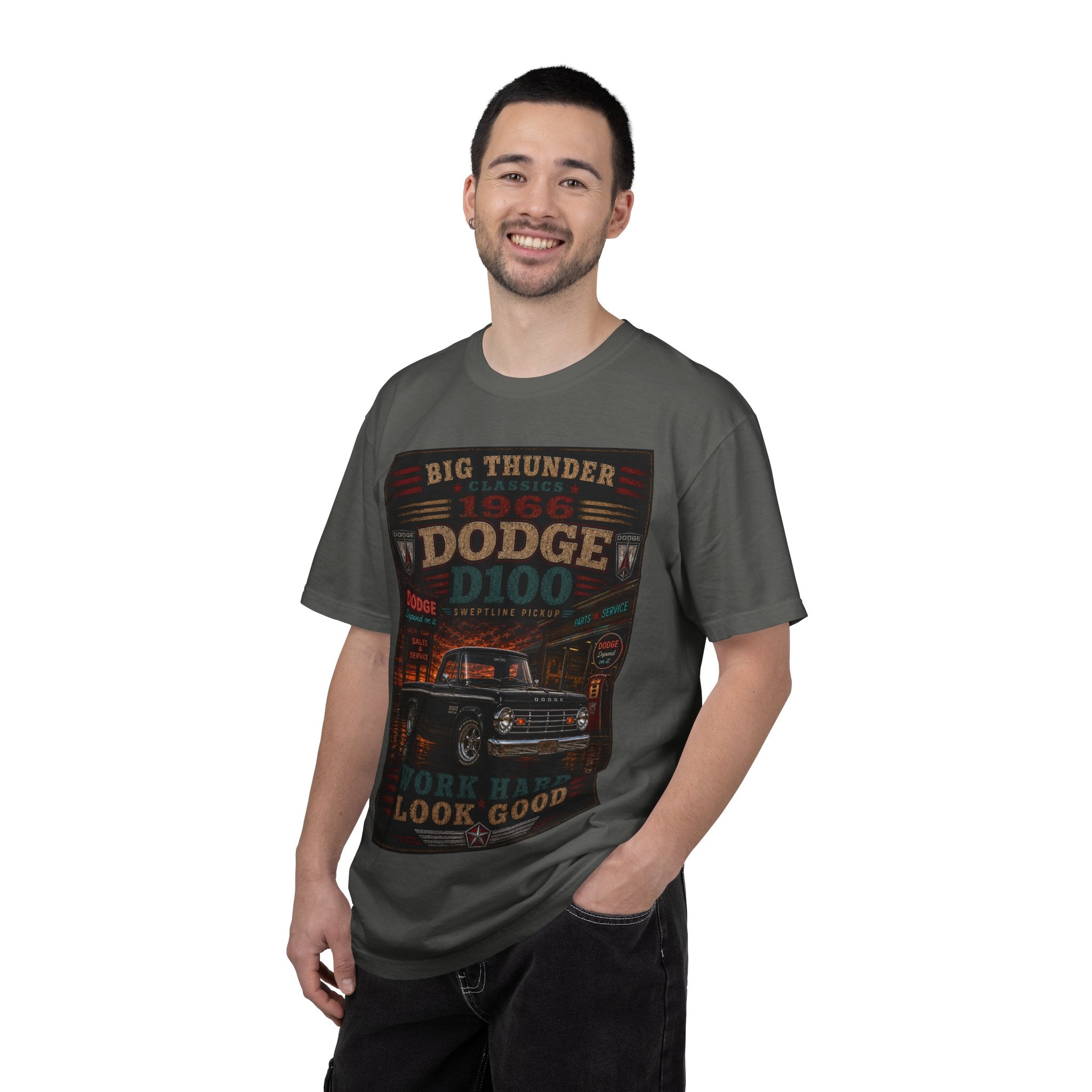 1966 Dodge D100 Truck Vintage Poster T-Shirt | Work Hard Look Good