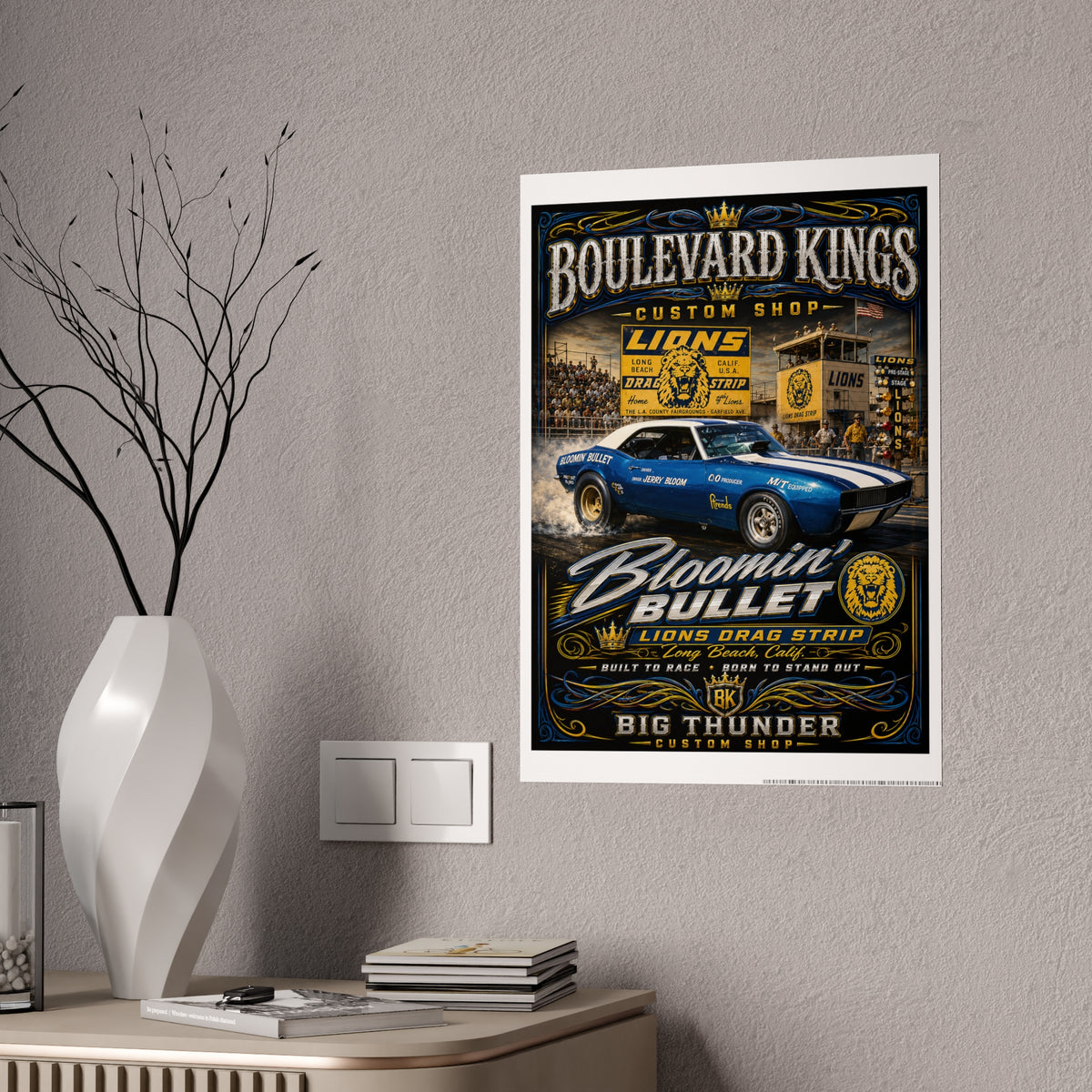 Boulevard Kings Vintage Muscle Car Gloss Poster — "Bloomin' Bullet" Drag Strip Art