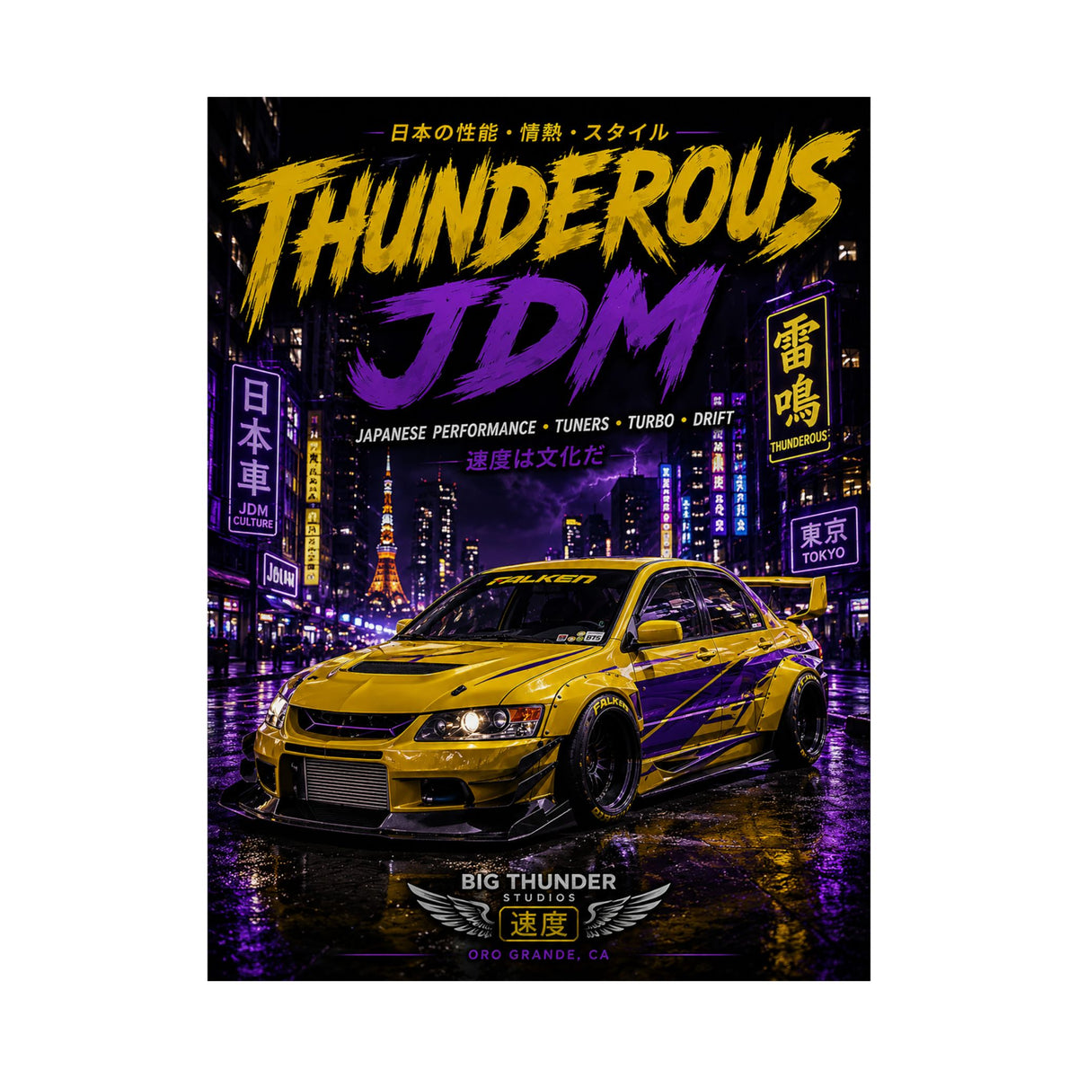 Thunderous JDM Matte Poster — Yellow Tokyo Street Racing Car
