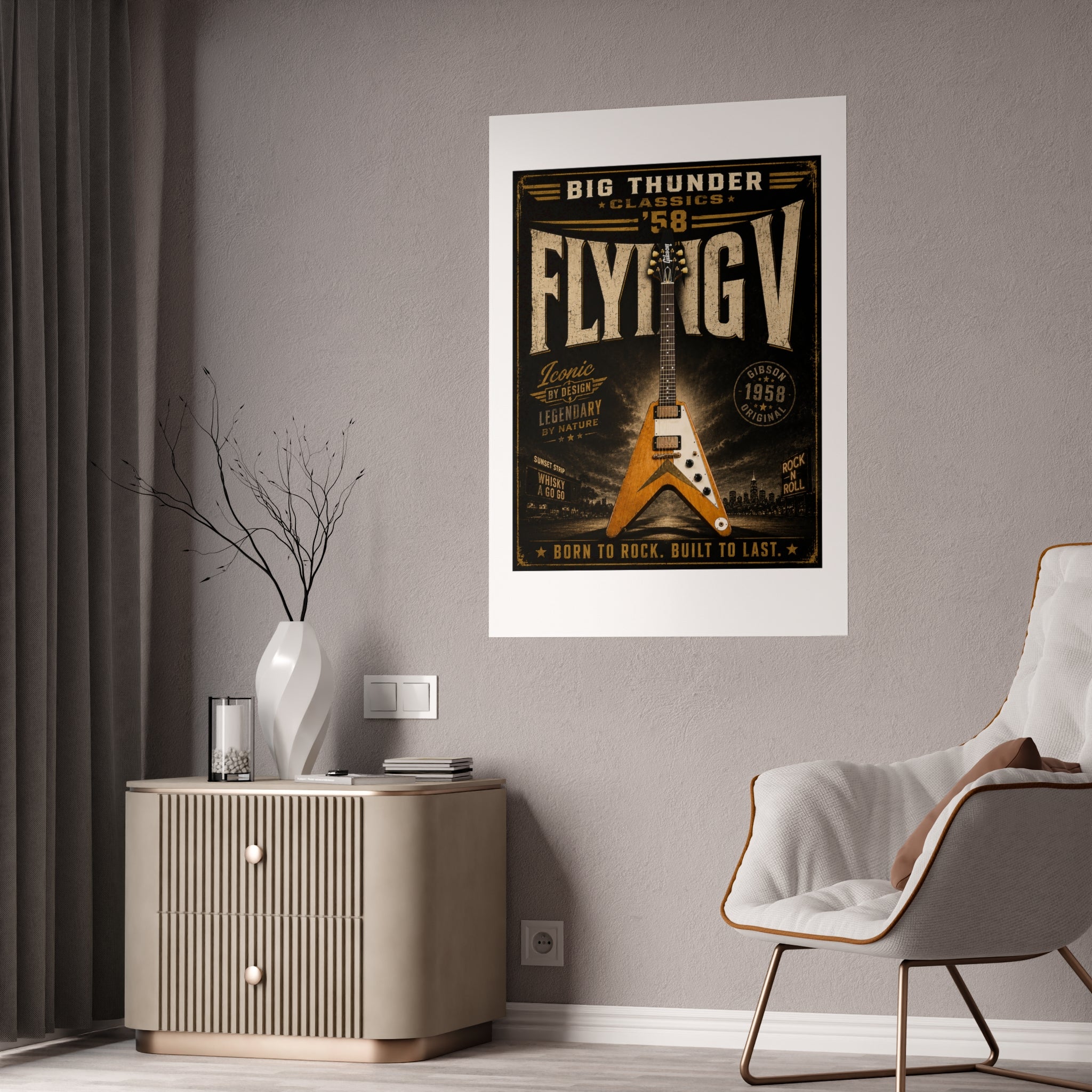 Flying V Guitar Poster Gloss Poster | Vintage Rock Music Wall Art