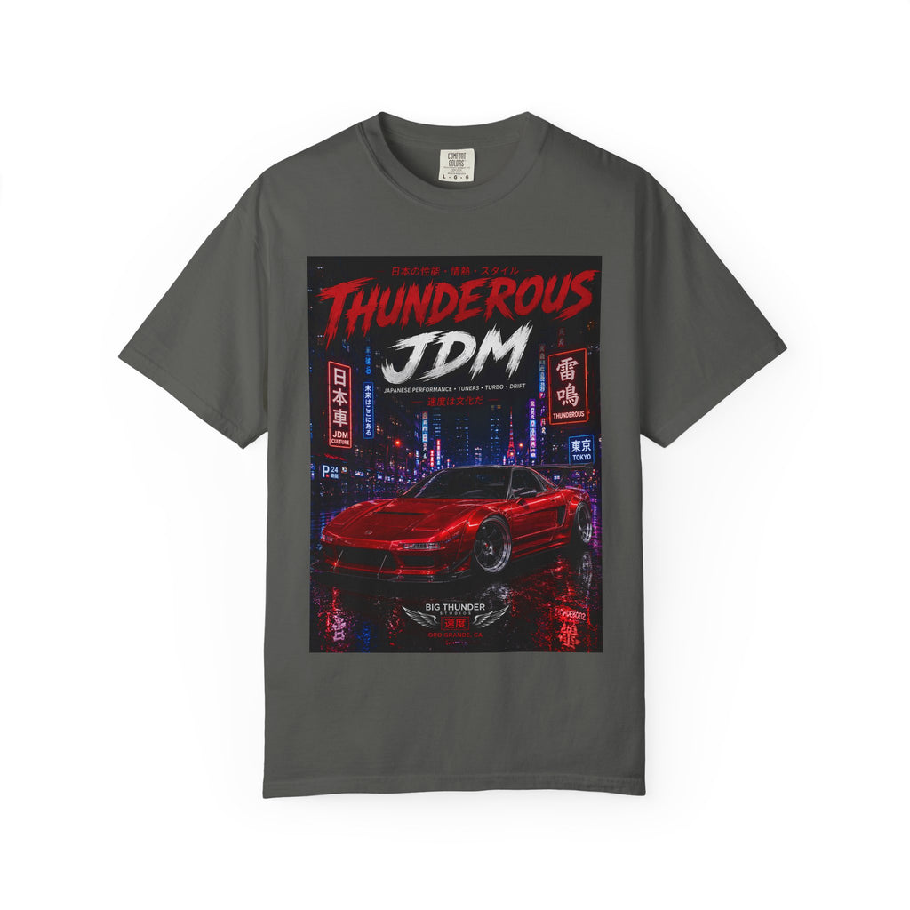 Thunderous JDM Tee — Retro Neon Sports Car Graphic Shirt
