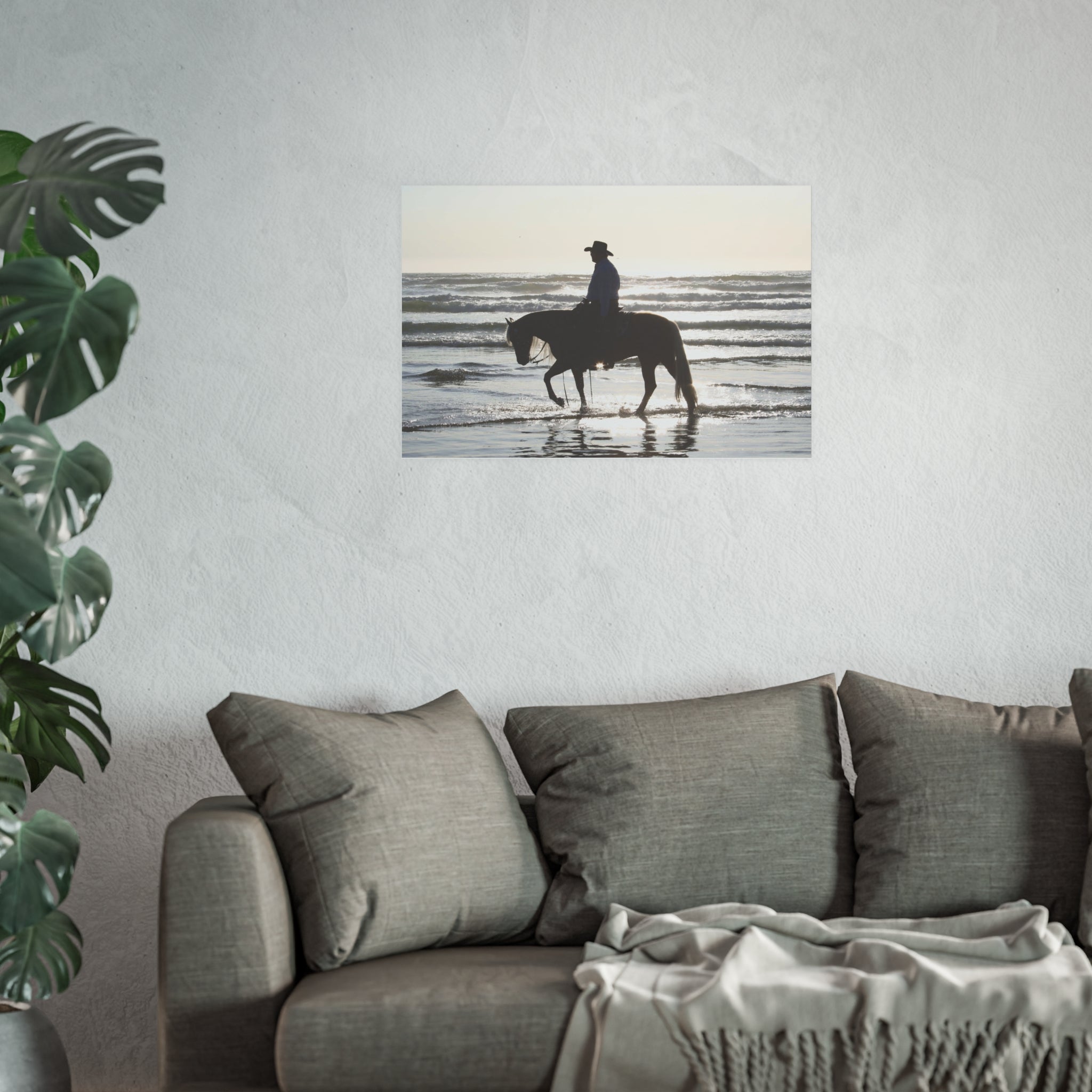 Surf Rider on Pismo Beach at Sunset | Horseback Beach Silhouette Sunset, Western Equine Wall Art