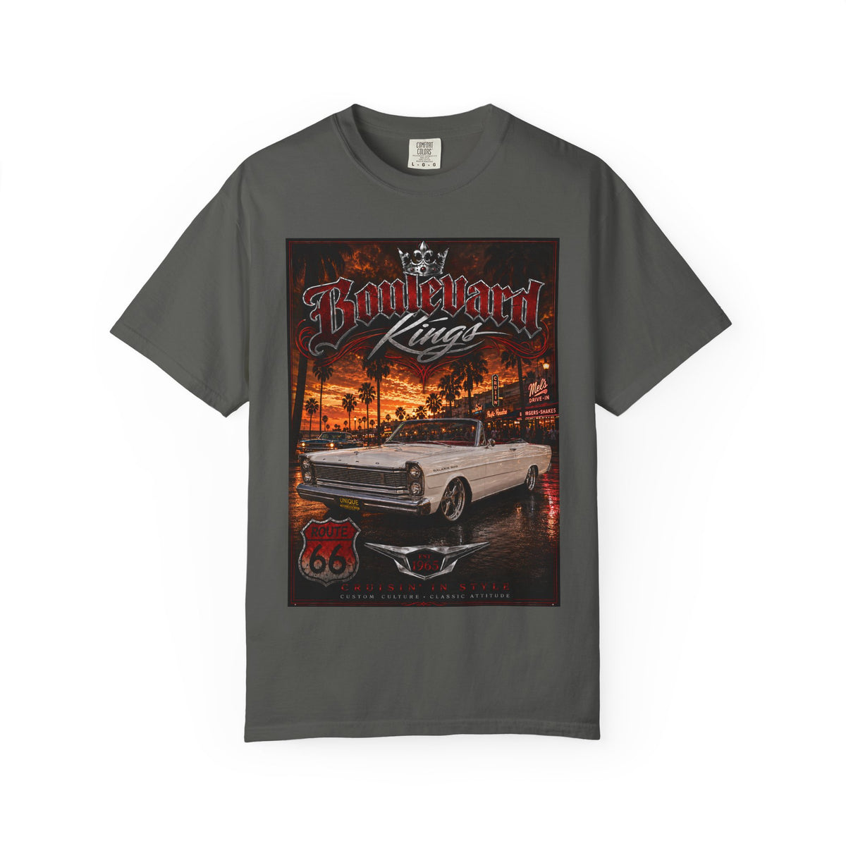 Boulevard King T-Shirt — Vintage Classic Car Route 66 Sunset Graphic Tee