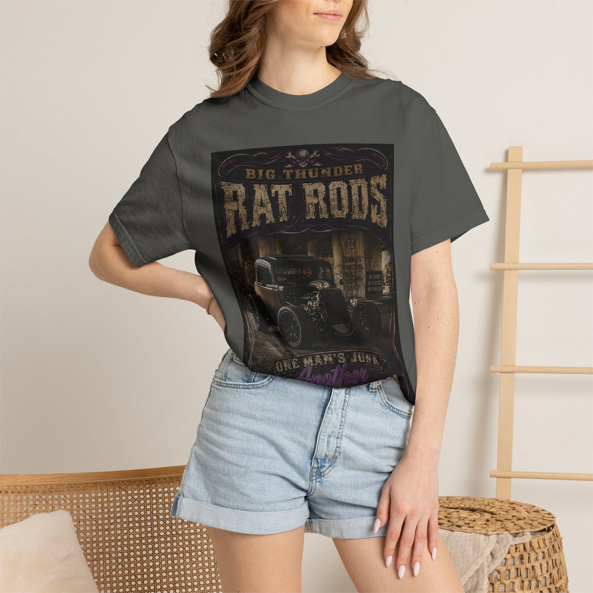 Rat Rods Vintage T-Shirt — "Big Thunder" Hot Rod Car Garage Tee