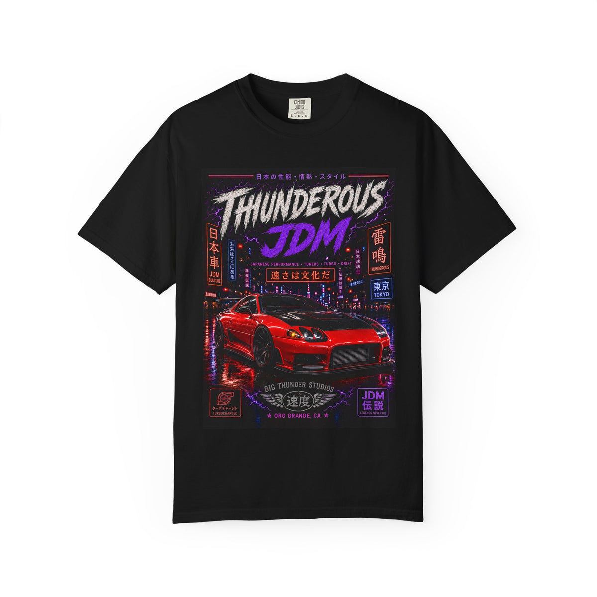Thunderous JDM Tee — Neon Night Skyline Sports Car T-Shirt