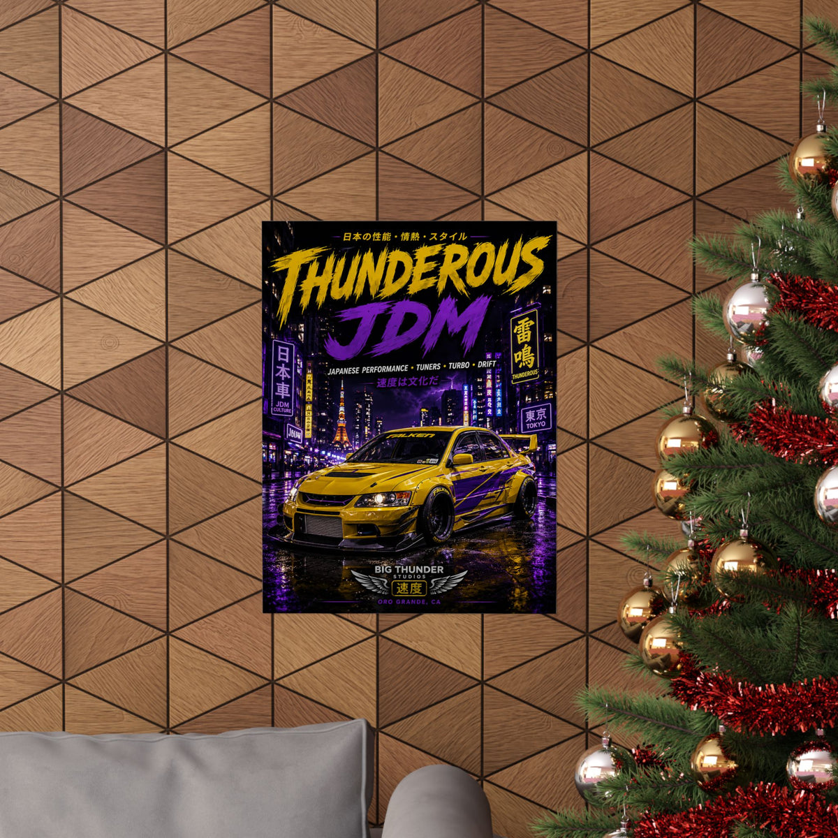 Thunderous JDM Matte Poster — Yellow Tokyo Street Racing Car