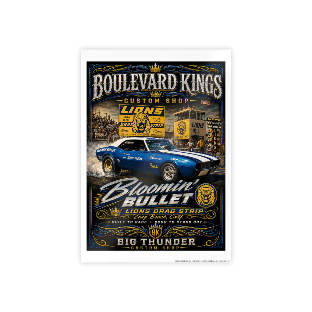 Boulevard Kings Vintage Muscle Car Gloss Poster — "Bloomin' Bullet" Drag Strip Art
