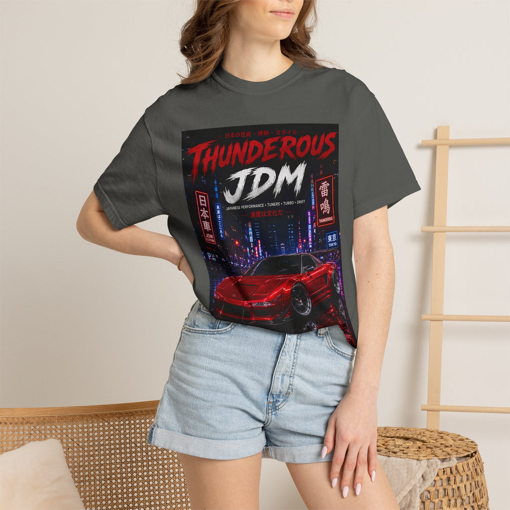Thunderous JDM Tee — Retro Neon Sports Car Graphic Shirt