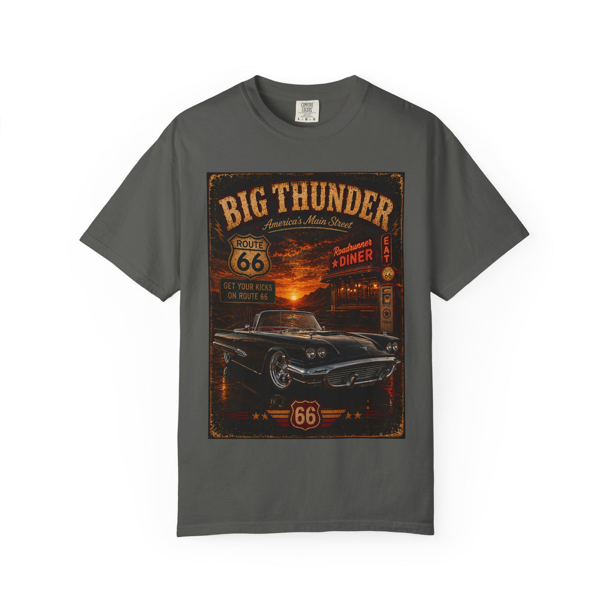 Route 66 Big Thunder | Black Roadside Convertible Graphic T-Shirt