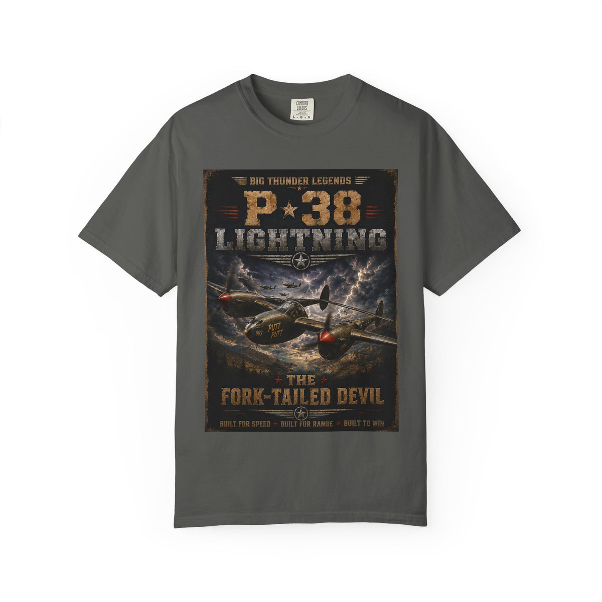 P-38 Lightning Aircraft Poster T-Shirt | Fork-Tailed Devil WWII Plane