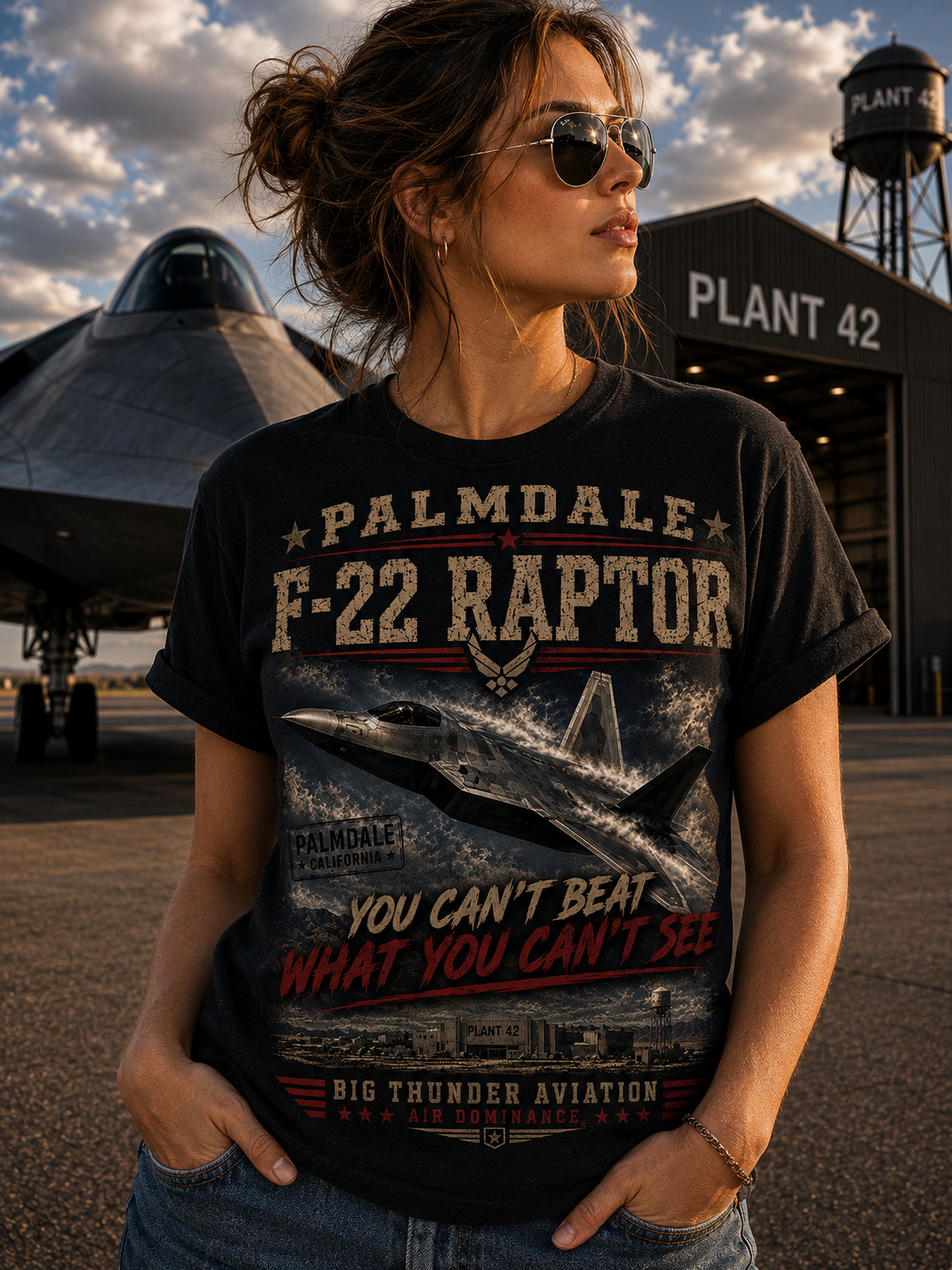 Palmdale F-22 Raptor Graphic T-Shirt | Military Jet Aviation Tee