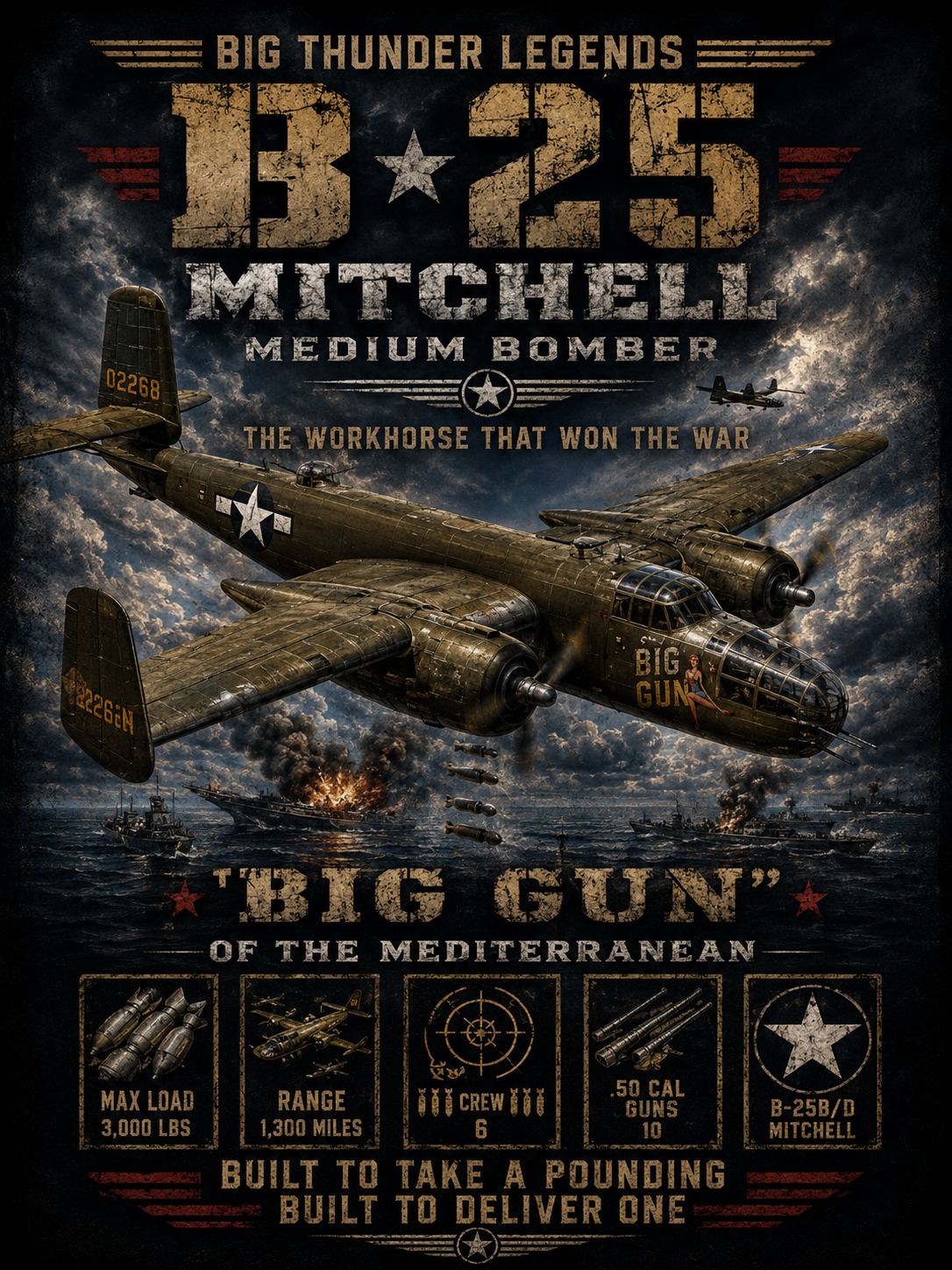 B-25 Mitchell Bomber Aircraft T-Shirt | World War II Plane Poster
