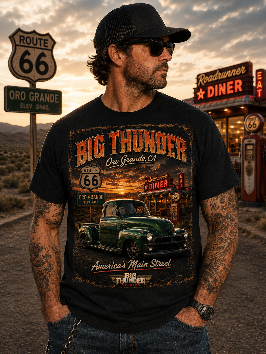 Route 66 Big Thunder | Vintage Muscle Car Graphic T-Shirt