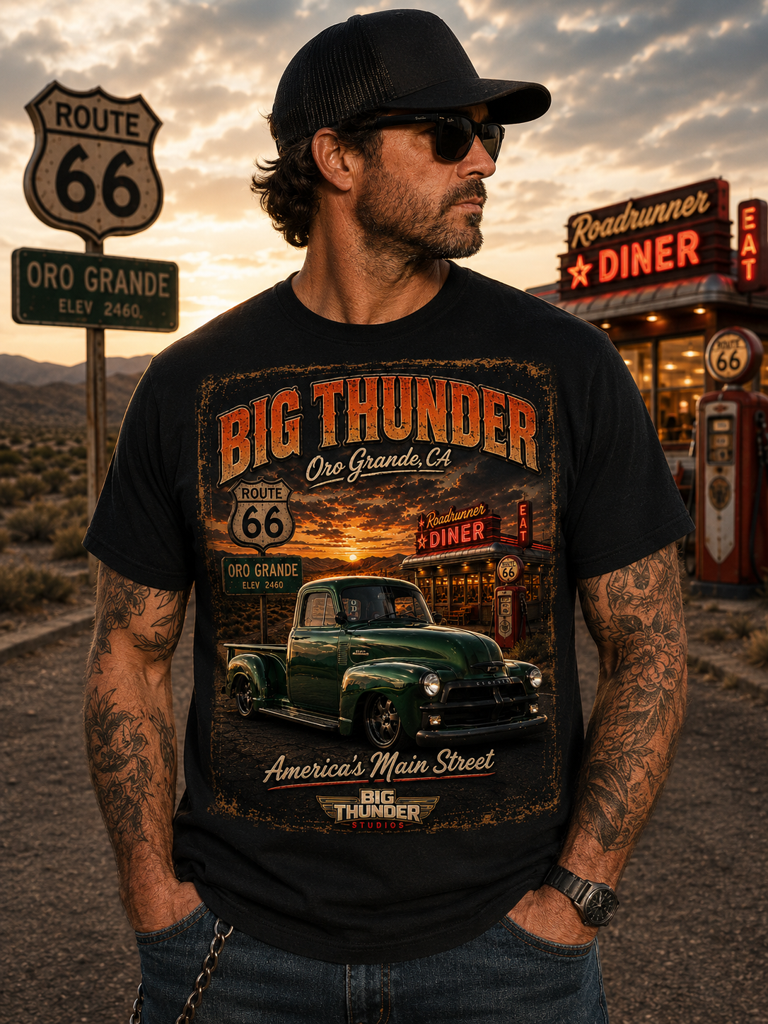 Route 66 Big Thunder | Vintage Muscle Car Graphic T-Shirt