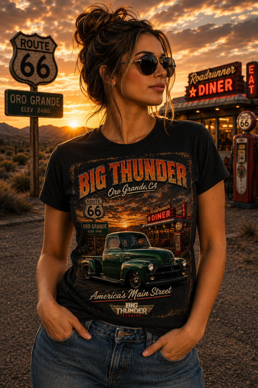 Route 66 Big Thunder | Vintage Muscle Car Graphic T-Shirt