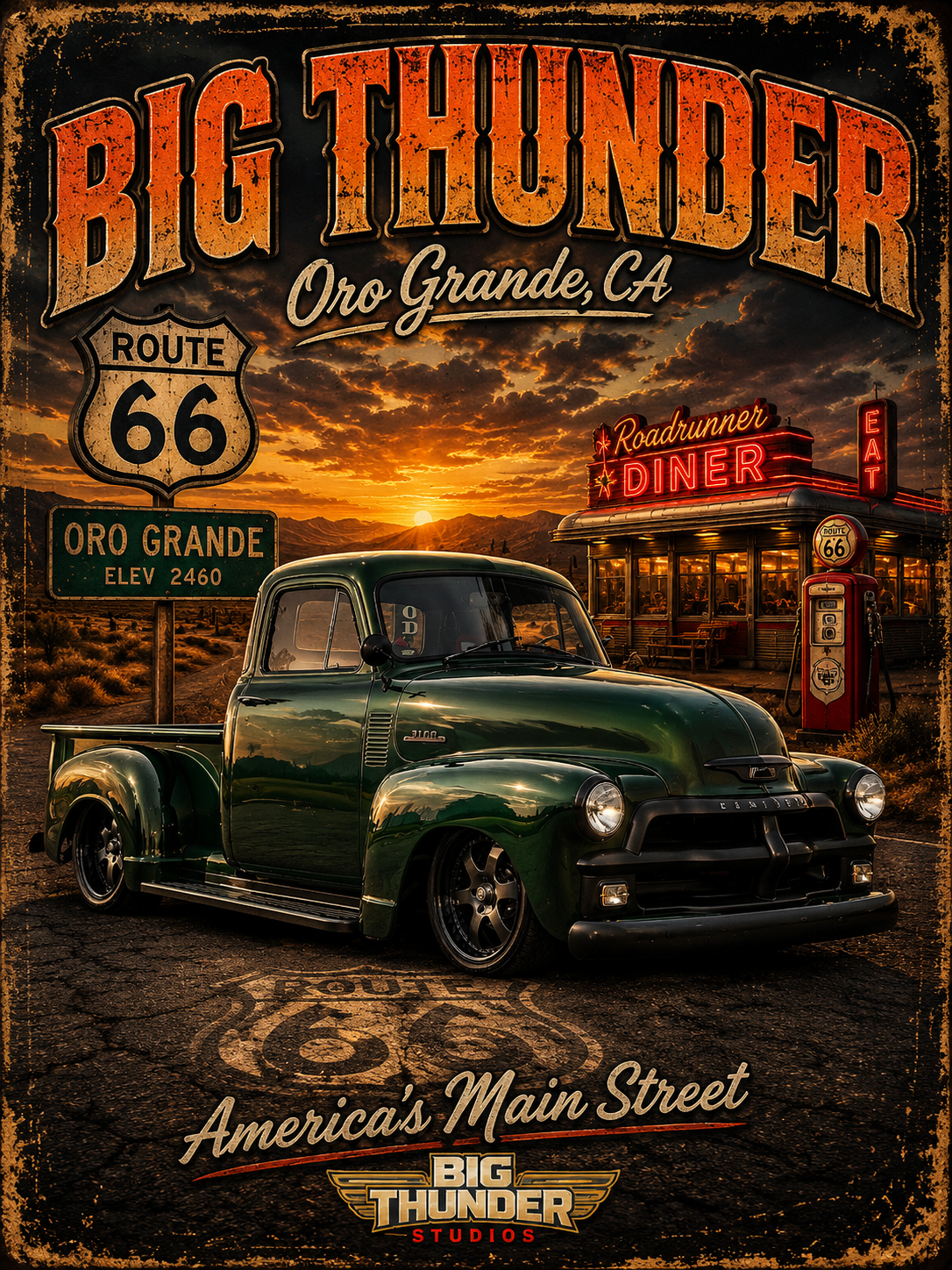 Route 66 Big Thunder | Vintage Muscle Car Graphic T-Shirt