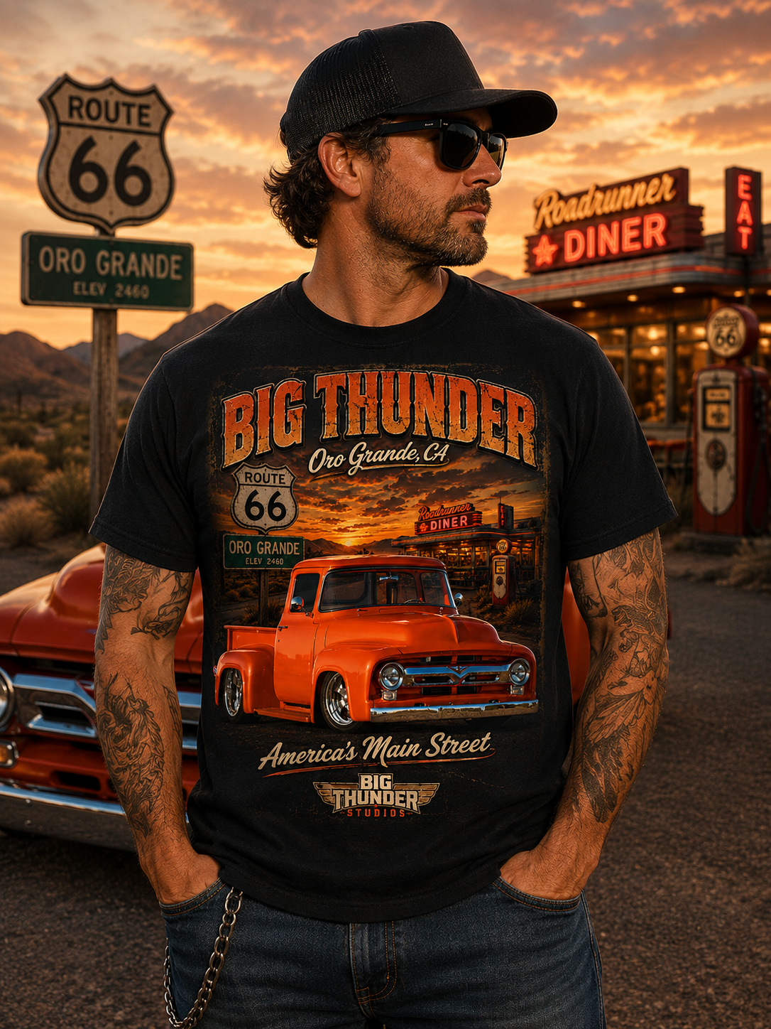 Route 66 Big Thunder | Vintage Muscle Car Graphic T-Shirt
