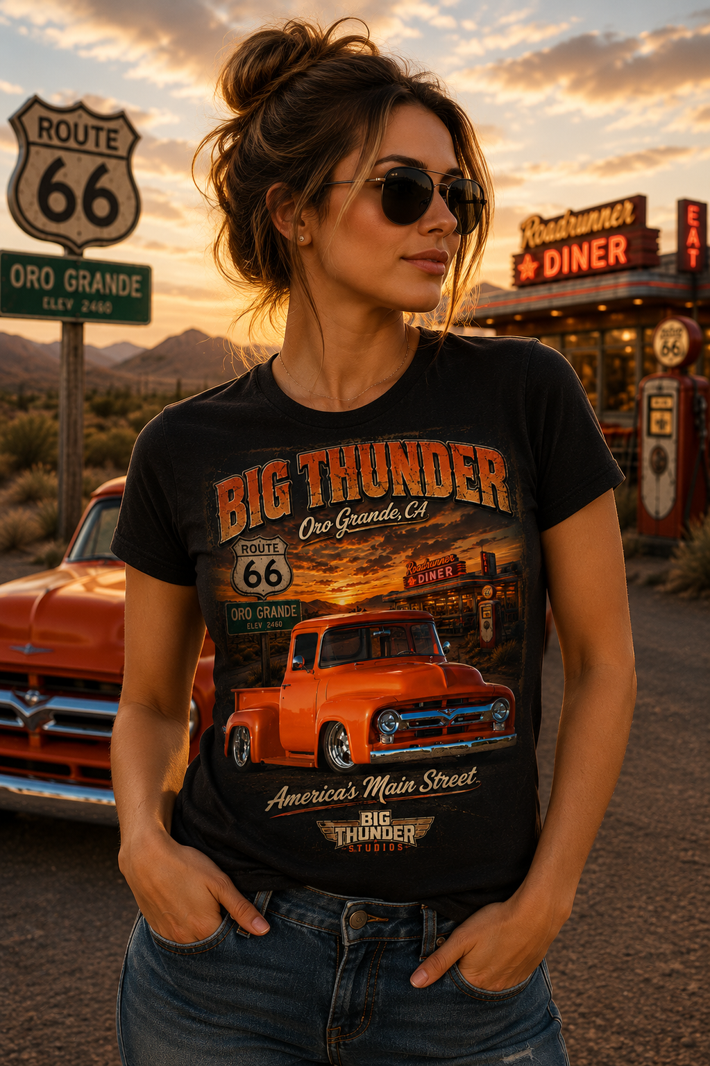 Route 66 Big Thunder | Vintage Muscle Car Graphic T-Shirt