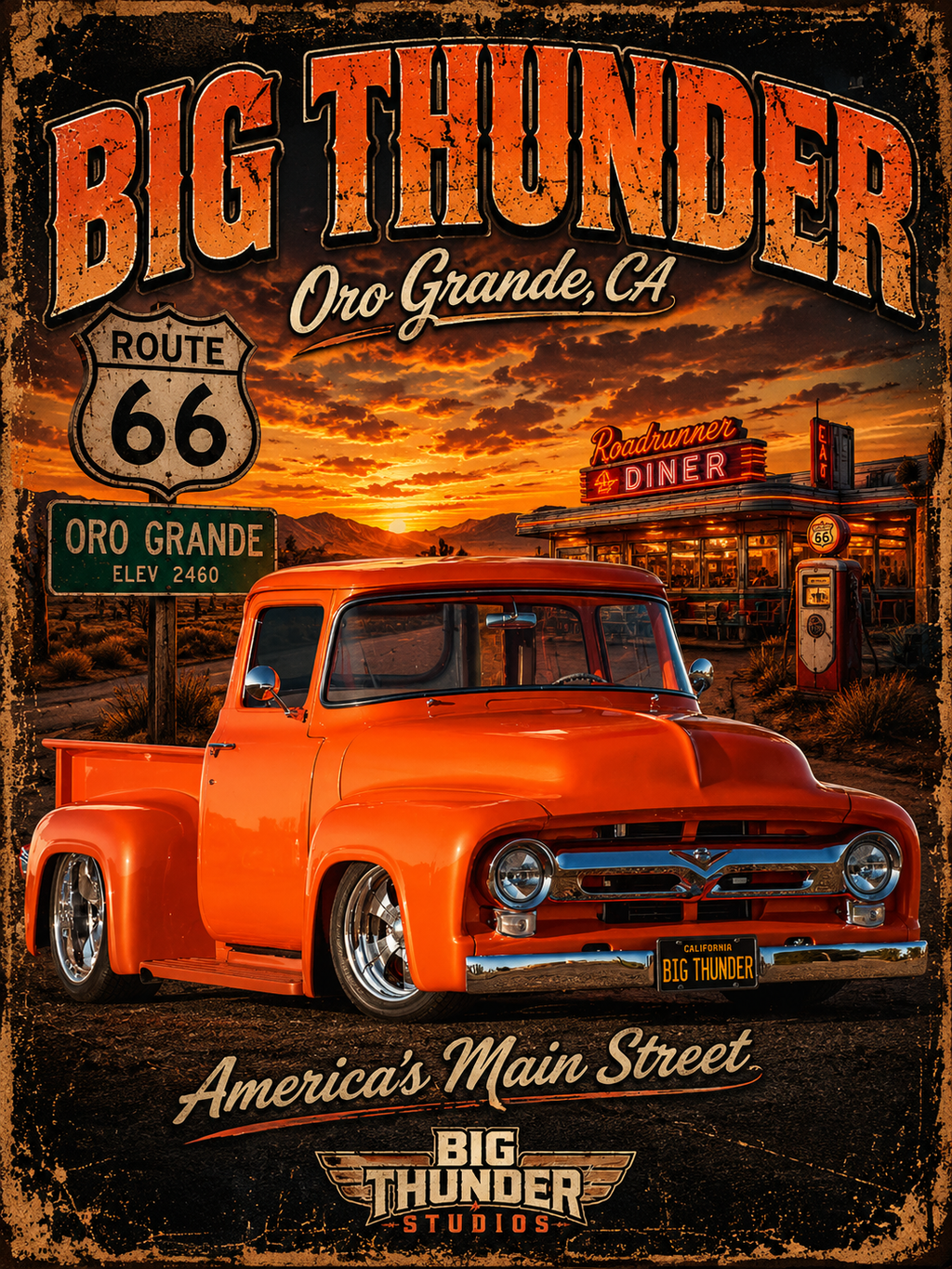 Route 66 Big Thunder | Vintage Muscle Car Graphic T-Shirt