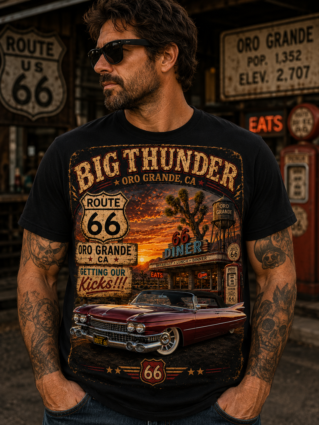 Route 66 Big Thunder | Vintage Muscle Car Graphic T-Shirt