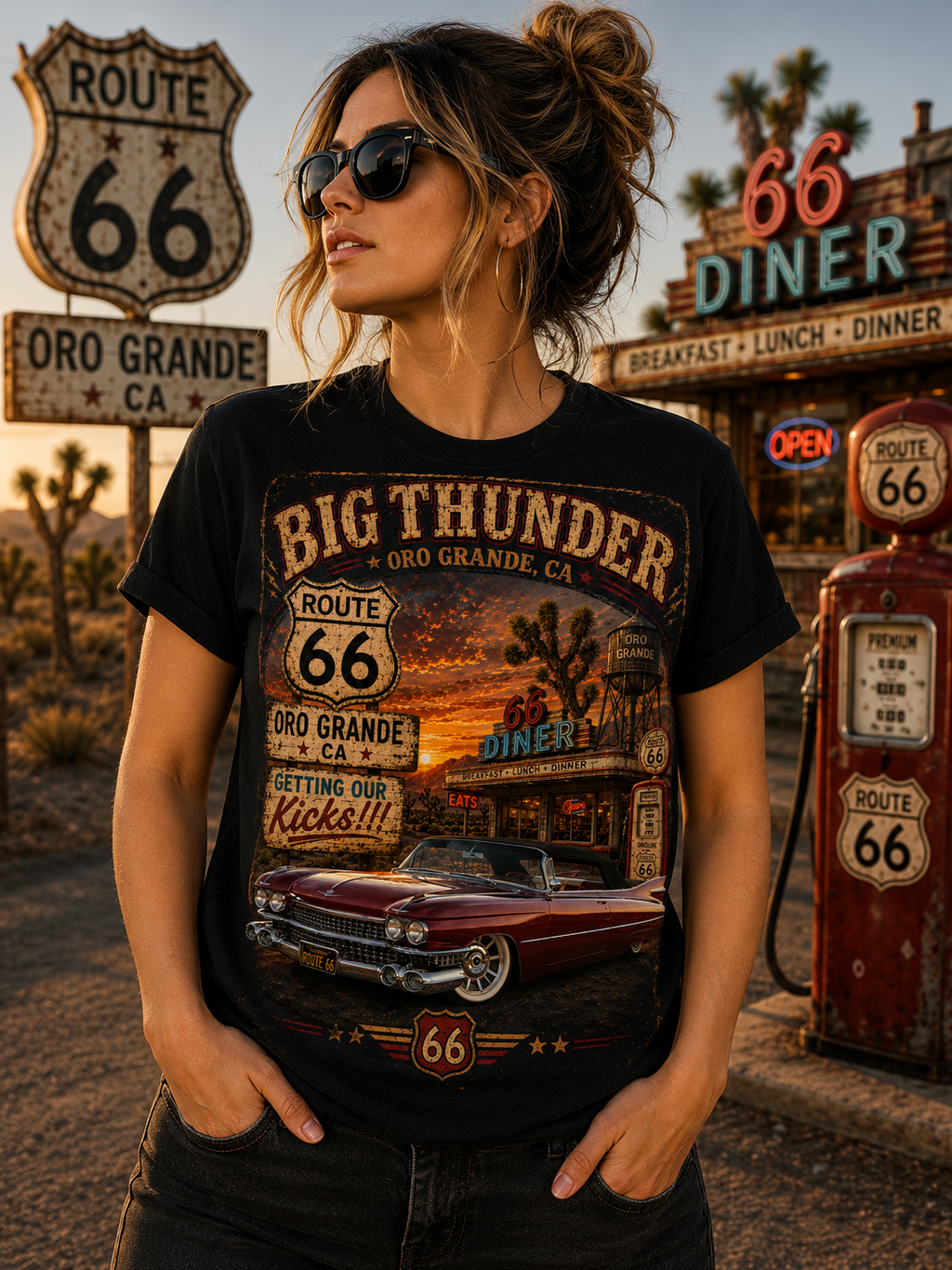 Route 66 Big Thunder | Vintage Muscle Car Graphic T-Shirt