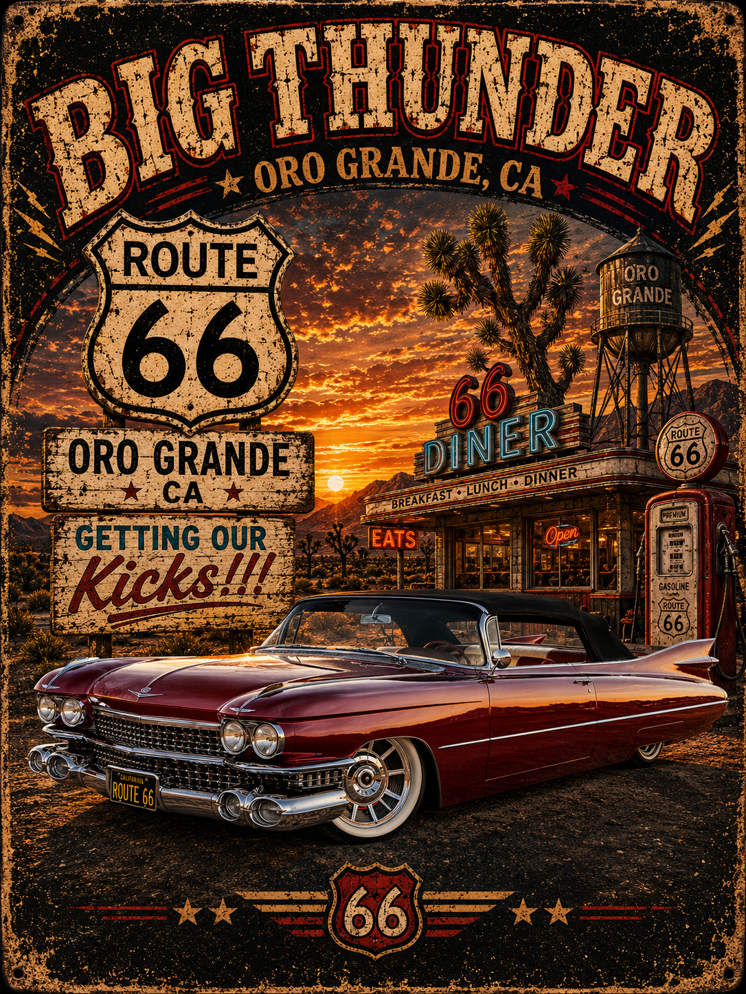 Route 66 Big Thunder | Vintage Muscle Car Graphic T-Shirt