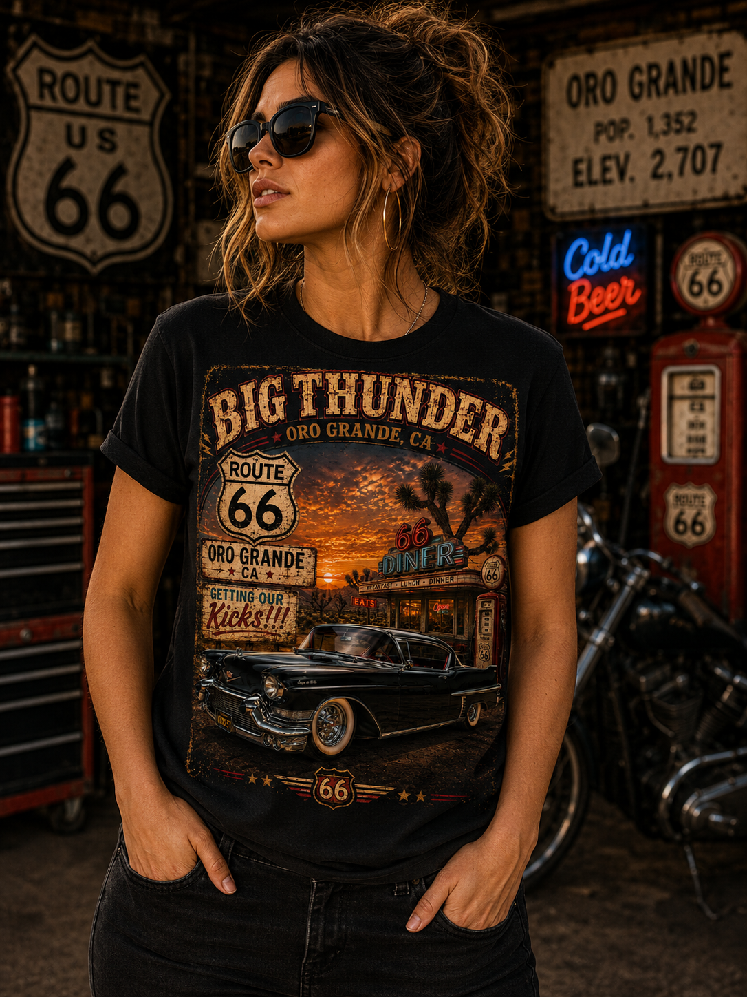 Route 66 Big Thunder | Vintage Muscle Car Graphic T-Shirt