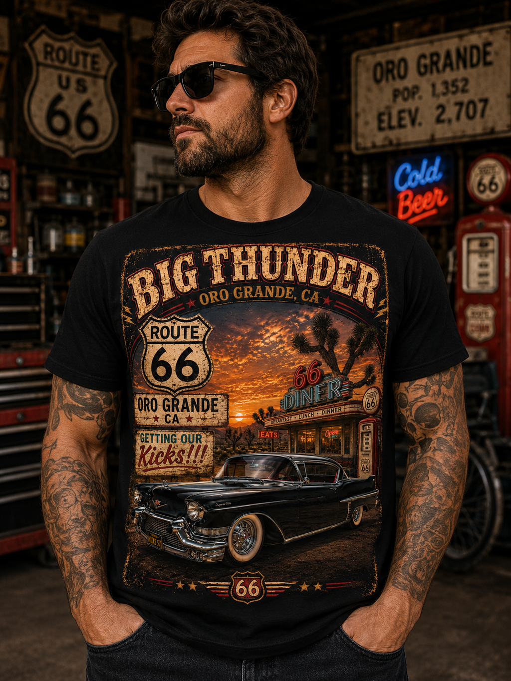 Route 66 Big Thunder | Vintage Muscle Car Graphic T-Shirt