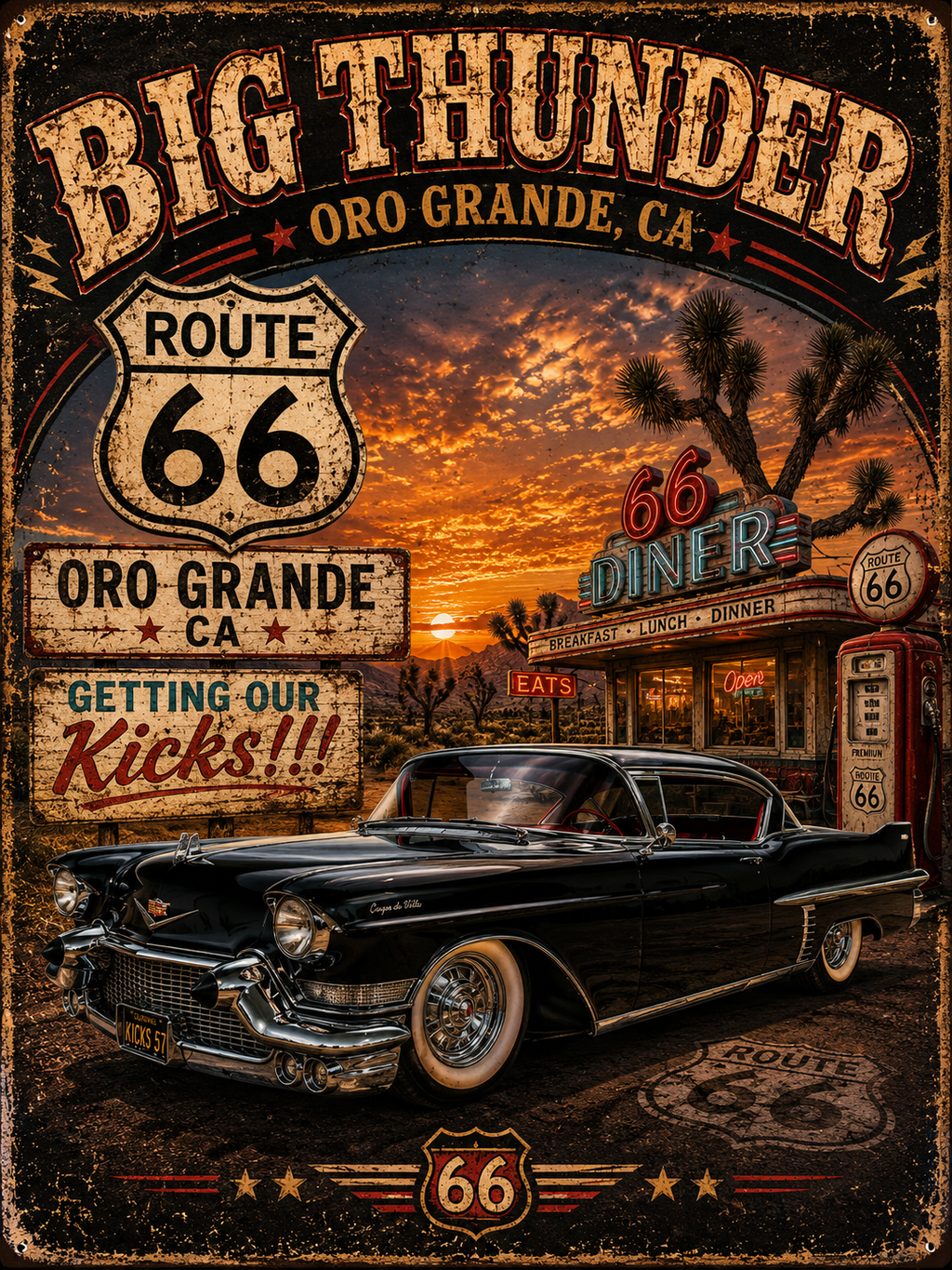 Route 66 Big Thunder | Vintage Muscle Car Graphic T-Shirt
