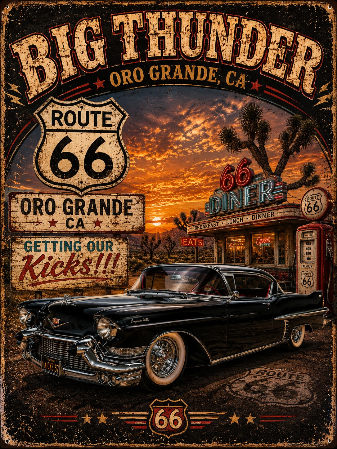 Route 66 Big Thunder | Vintage Muscle Car Graphic T-Shirt