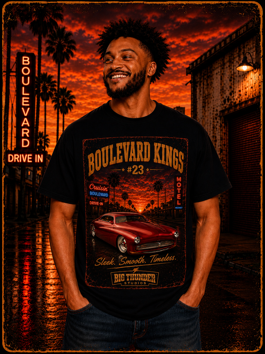Big Thunder Boulevard Kings #23 | Classic Car Lowrider Graphic T-Shirt