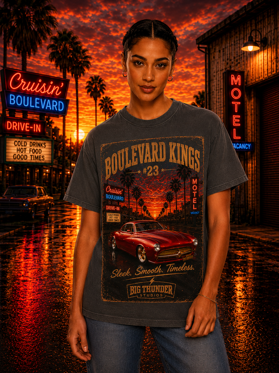 Big Thunder Boulevard Kings #23 | Classic Car Lowrider Graphic T-Shirt