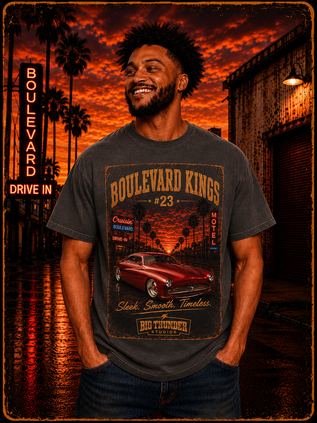 Big Thunder Boulevard Kings #23 | Classic Car Lowrider Graphic T-Shirt