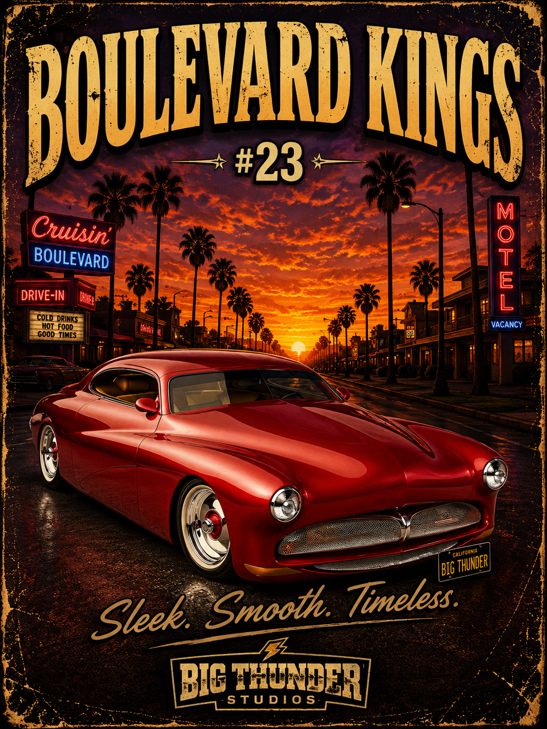 Big Thunder Boulevard Kings #23 | Classic Car Lowrider Graphic T-Shirt