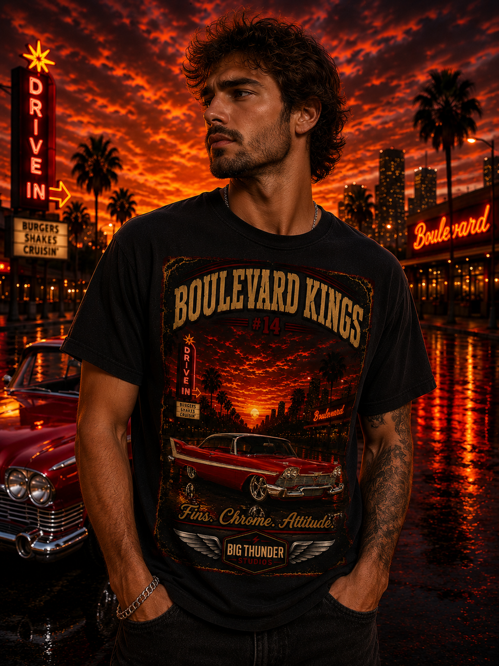 Big Thunder Boulevard Kings #14 | Classic Car Lowrider Graphic T-Shirt