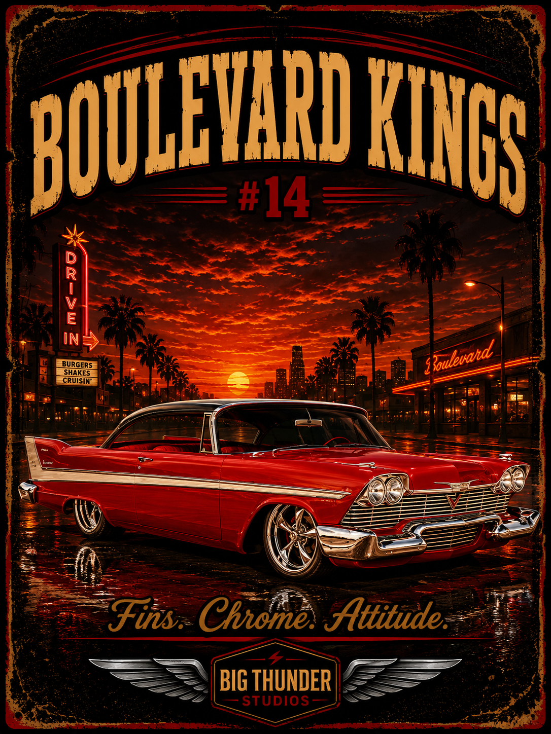 Big Thunder Boulevard Kings #14 | Classic Car Lowrider Graphic T-Shirt