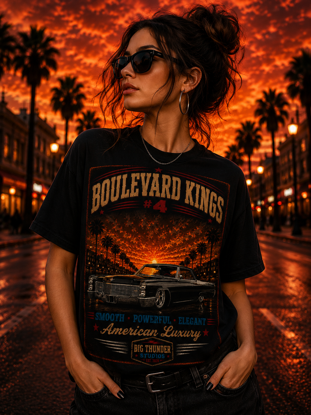 Big Thunder Boulevard Kings #4 Vintage Classic Car T-Shirt