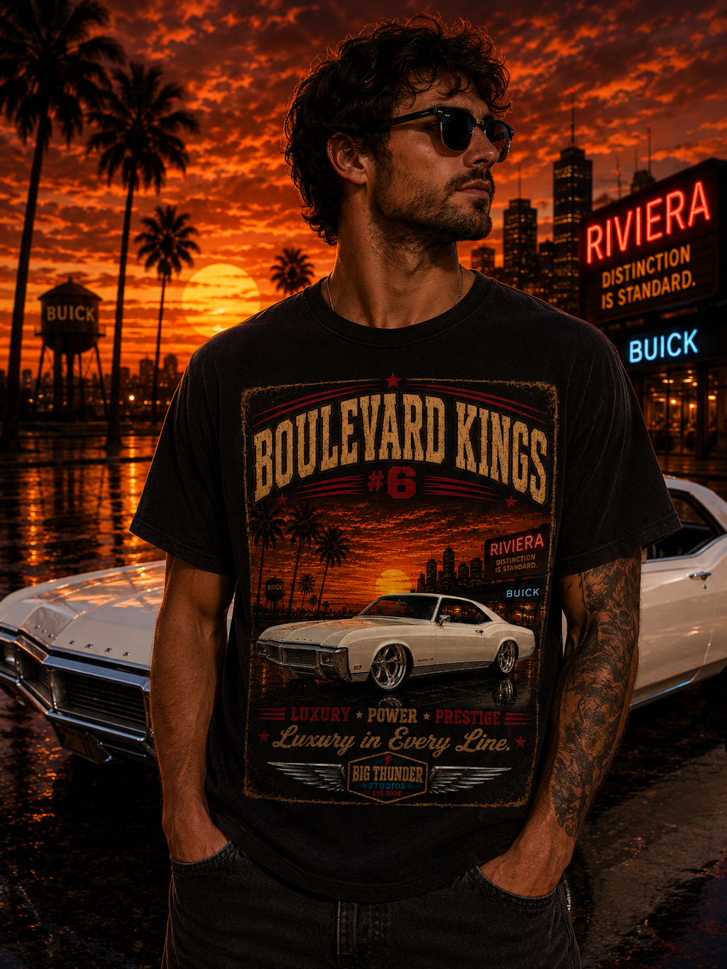 Big Thunder Boulevard Kings #6 | Classic Car Lowrider Graphic T-Shirt