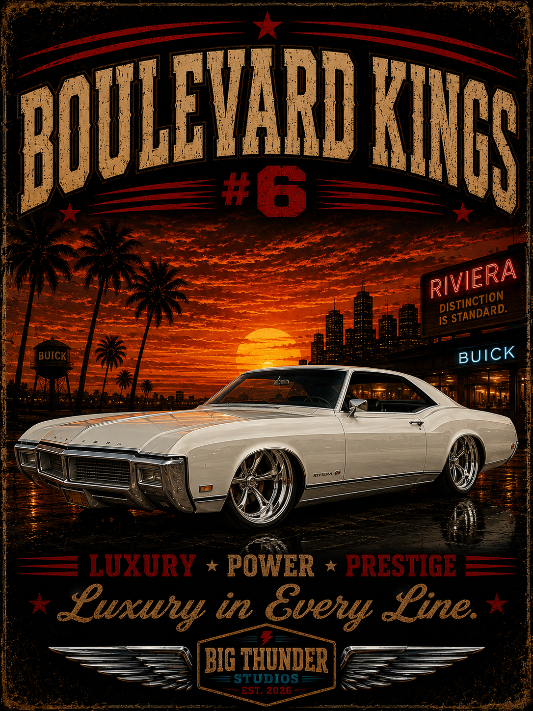 Big Thunder Boulevard Kings #6 | Classic Car Lowrider Graphic T-Shirt