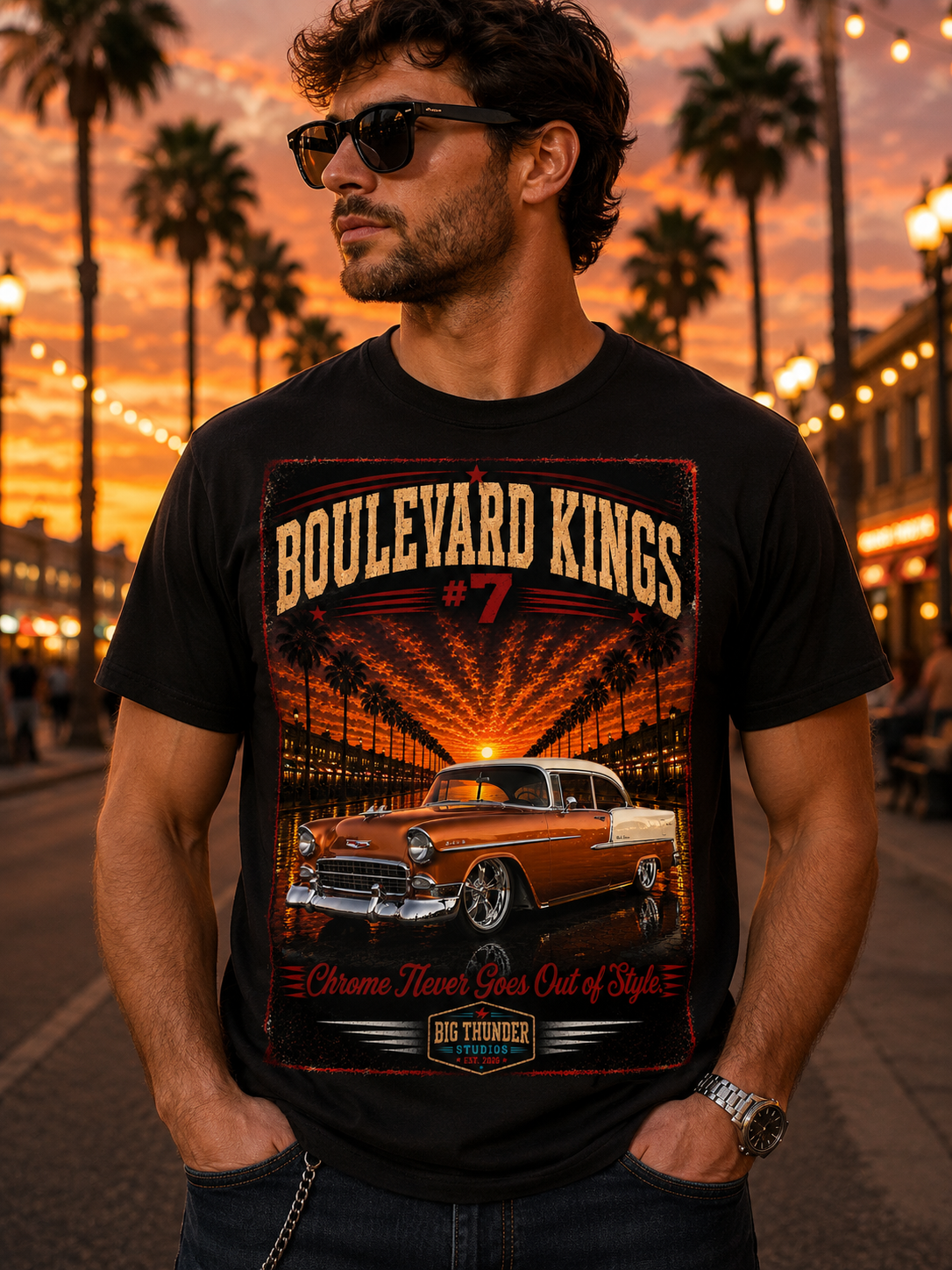 Big Thunder Boulevard Kings #7 | Classic Car Lowrider Graphic T-Shirt
