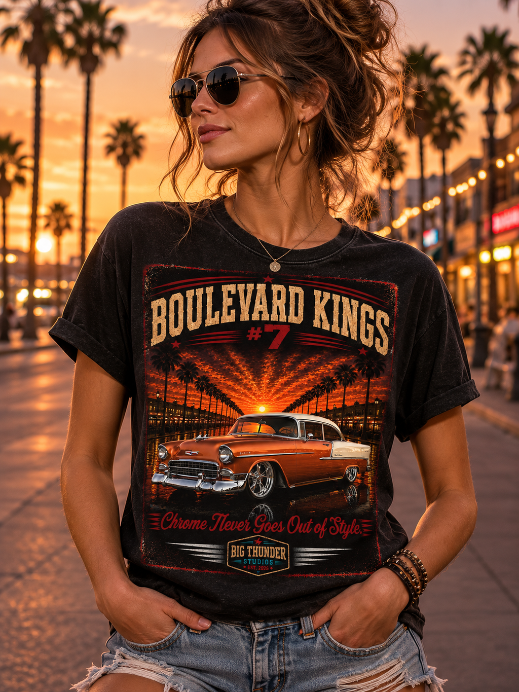 Big Thunder Boulevard Kings #7 | Classic Car Lowrider Graphic T-Shirt