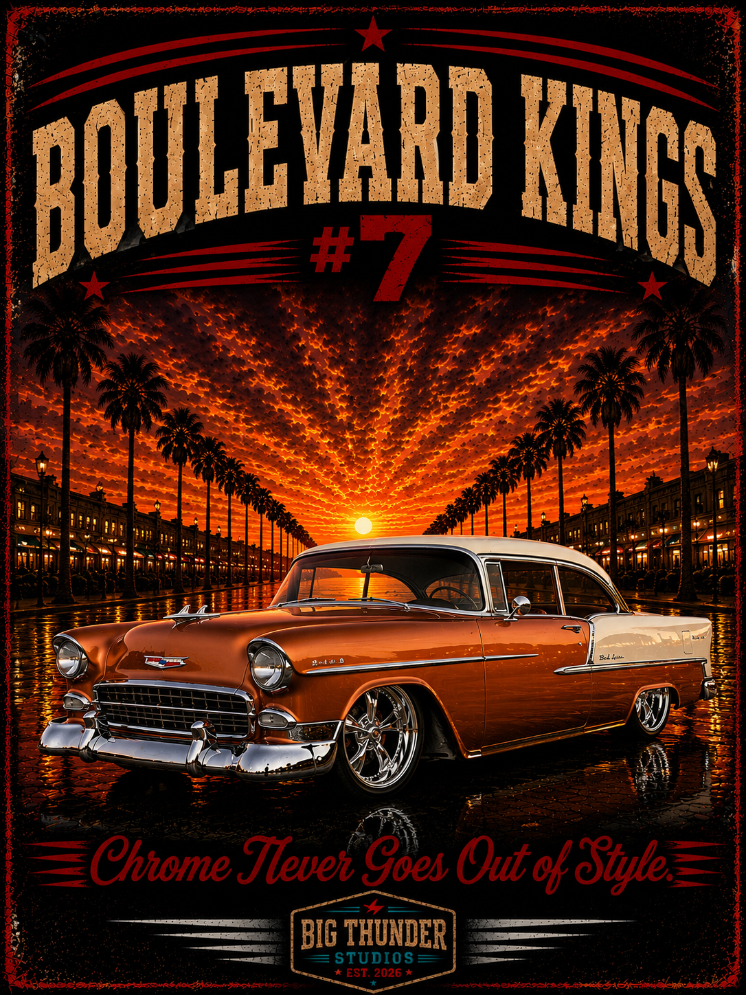 Big Thunder Boulevard Kings #7 | Classic Car Lowrider Graphic T-Shirt