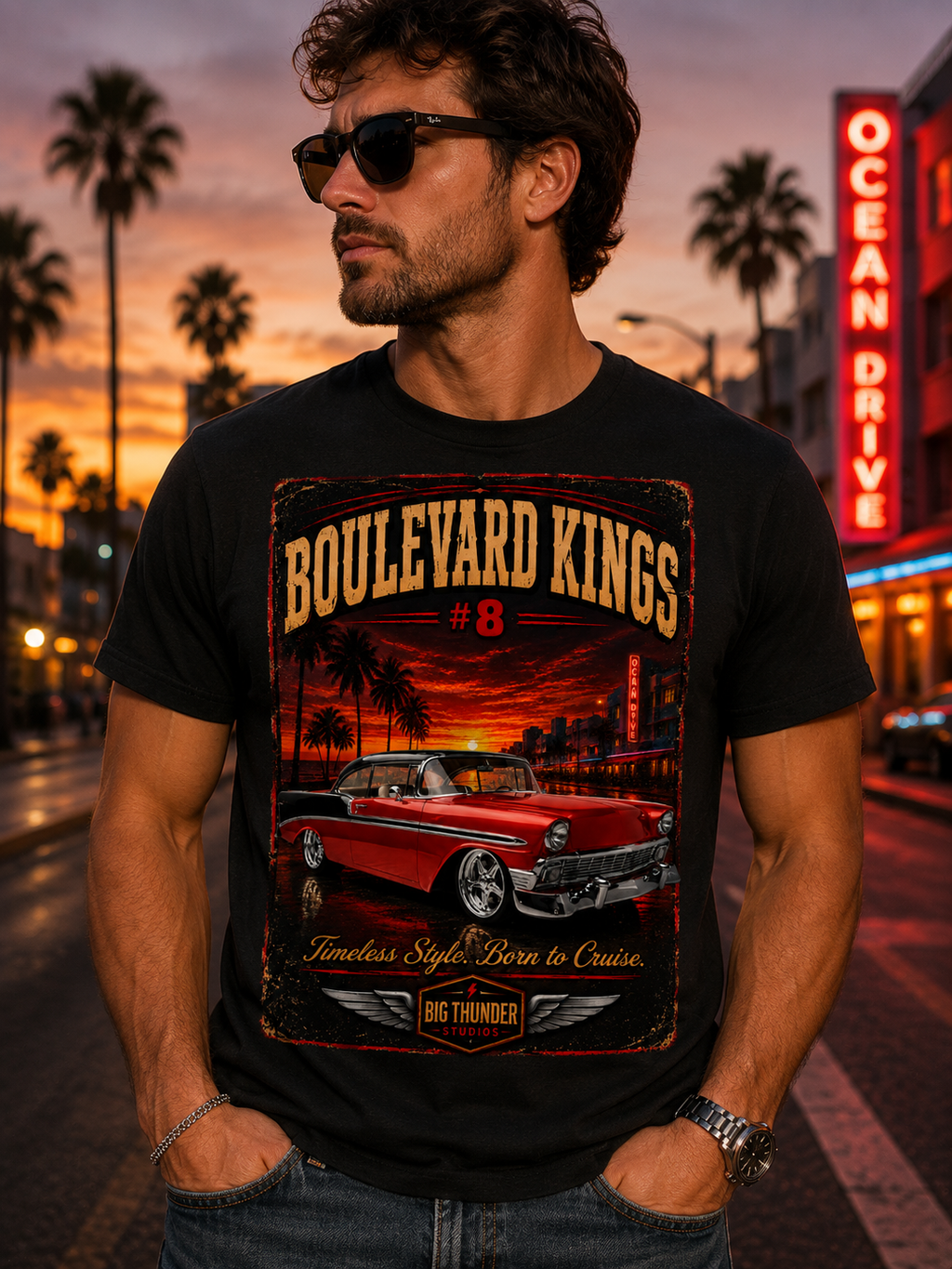 Big Thunder Boulevard Kings #8 | Classic Car Lowrider Graphic T-Shirt