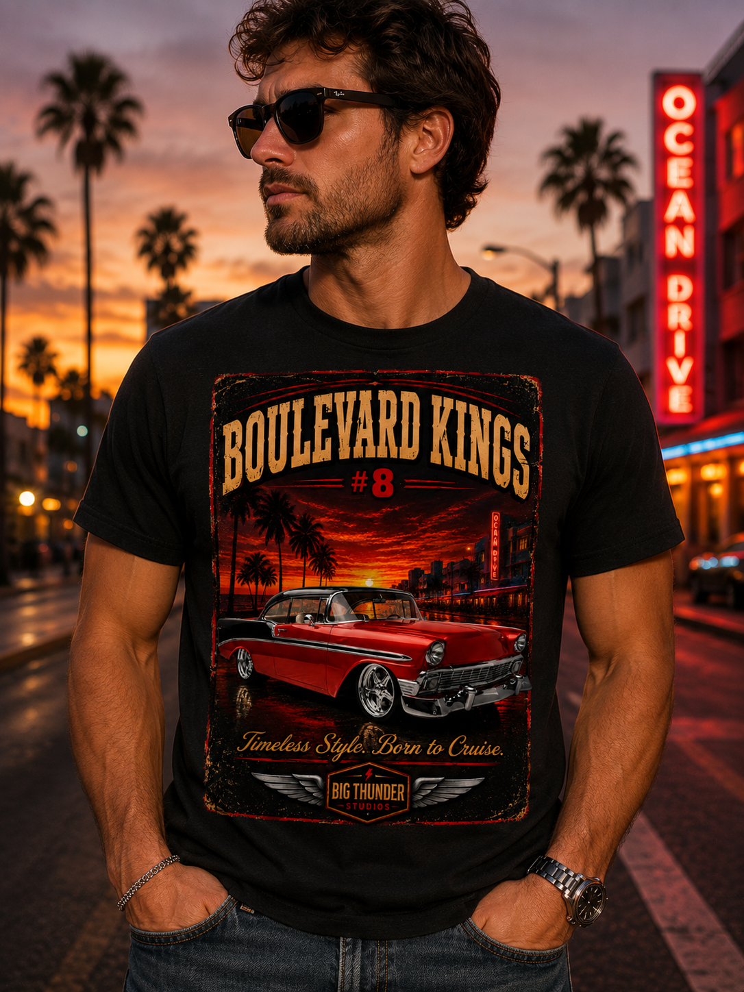 Big Thunder Boulevard Kings #8 | Classic Car Lowrider Graphic T-Shirt